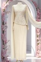 Vêtements hijab ÉCRU ROBE DE SOIRÉE DÉTAILLÉE EN TULLE T 3663