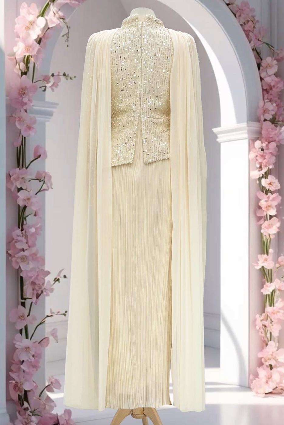 Vêtements hijab ÉCRU ROBE DE SOIRÉE DÉTAILLÉE EN TULLE T 3663