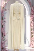 Vêtements hijab ÉCRU ROBE DE SOIRÉE DÉTAILLÉE EN TULLE T 3663