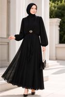 Hijab clothing BLACK ACCESSORY DETAILED SATIN EVENING DRESS T 4036