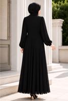 Hijab clothing BLACK ACCESSORY DETAILED SATIN EVENING DRESS T 4036