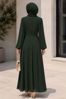 Hijab clothing GREEN ACCESSORY DETAILED SATIN EVENING DRESS T 4036