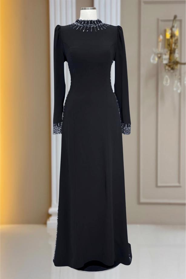 Hijab clothing BLACK GEM DETAILED EVENING DRESS T 4463 - TRENDTESETTÜR