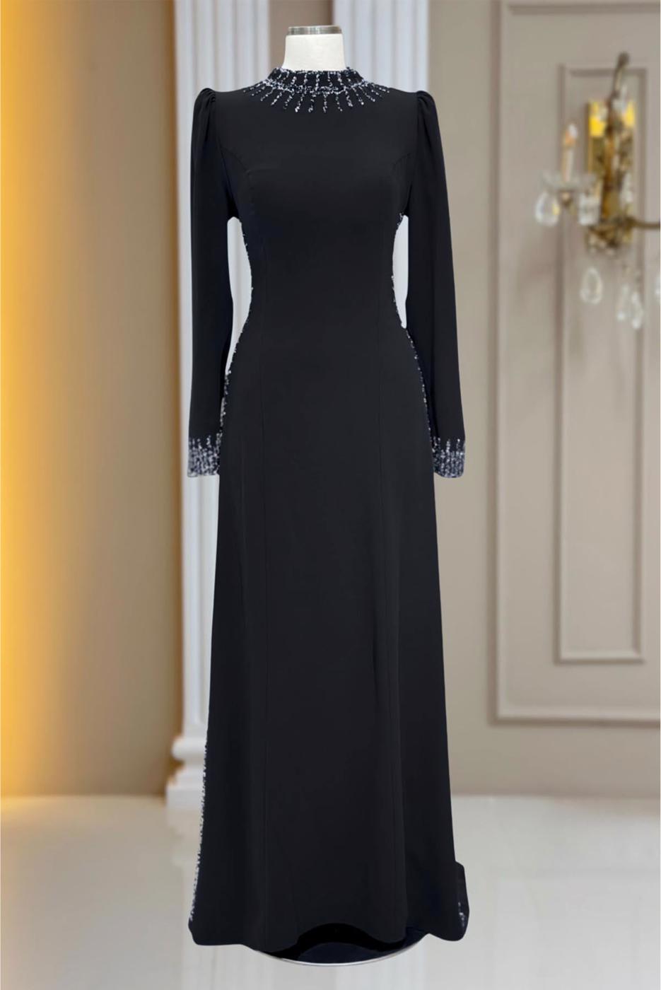 Hijab clothing BLACK GEM DETAILED EVENING DRESS T 4463