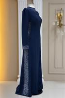 Hijab clothing NAVY BLUE GEM DETAILED EVENING DRESS T 4463