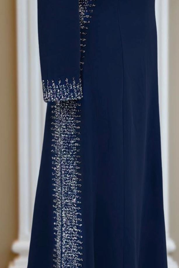 Hijab clothing NAVY BLUE GEM DETAILED EVENING DRESS T 4463 - TRENDTESETTÜR