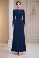 Hijab-Kleidung MARINEBLAU ABENDKLEID MIT EDELSTEIN DETAILS T 4463