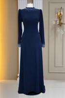 Hijab clothing NAVY BLUE GEM DETAILED EVENING DRESS T 4463
