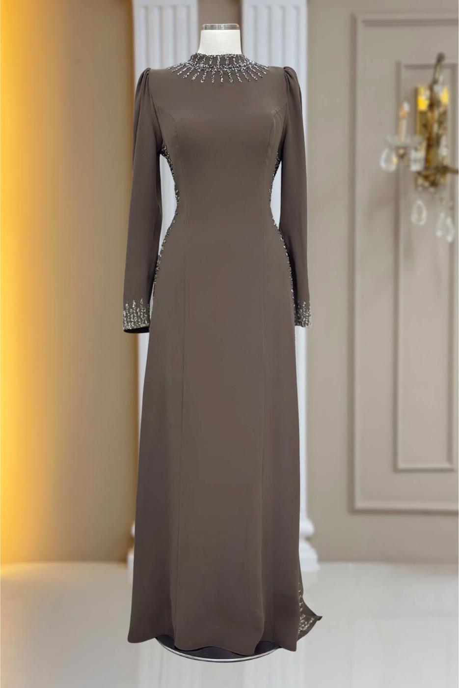 Hijab clothing MINK GEM DETAILED EVENING DRESS T 4463