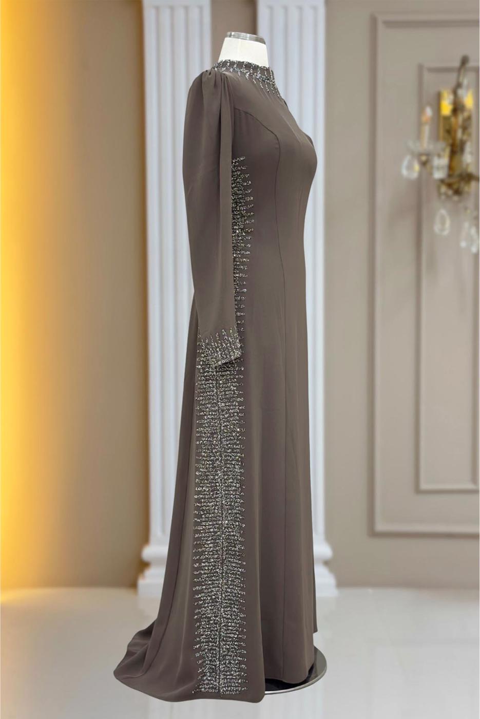 Hijab clothing MINK GEM DETAILED EVENING DRESS T 4463