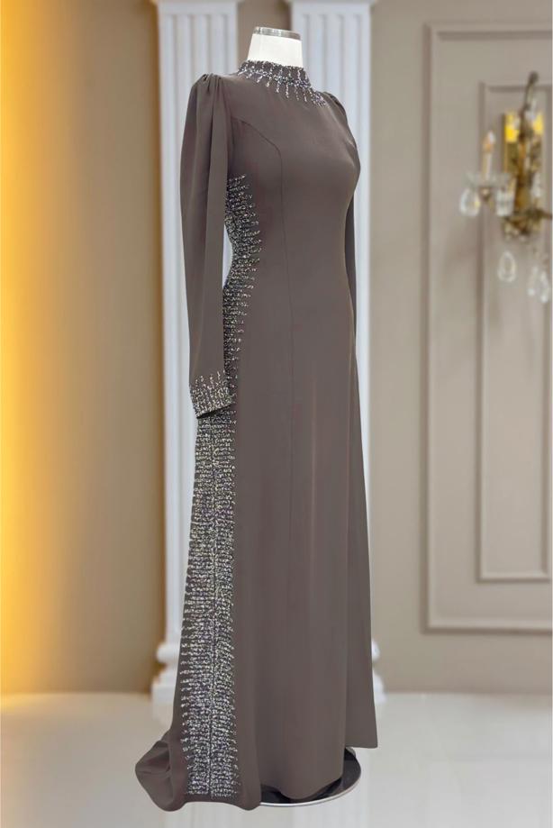 Hijab clothing MINK GEM DETAILED EVENING DRESS T 4463 - TRENDTESETTÜR