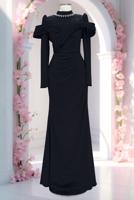 Tesettür giyim SİYAH T 4663 AH YAKASI TAŞLI ABİYE