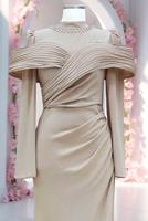 Tesettür giyim BEJ T 4663 AH YAKASI TAŞLI ABİYE