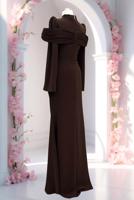 Tesettür giyim KAHVE T 4663 AH YAKASI TAŞLI ABİYE