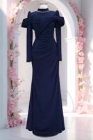 Tesettür giyim LACİVERT T 4663 AH YAKASI TAŞLI ABİYE