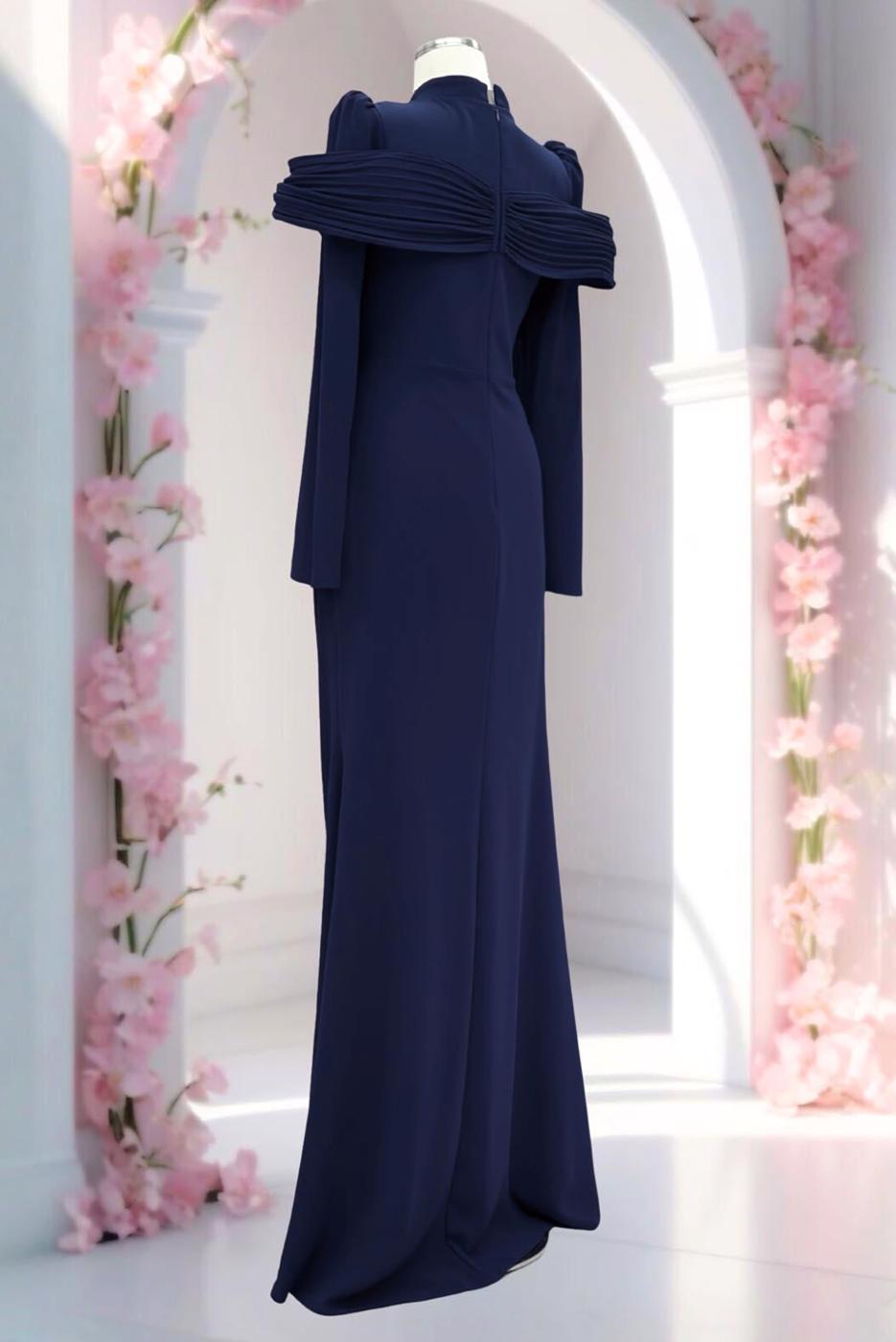 Tesettür giyim LACİVERT T 4663 AH YAKASI TAŞLI ABİYE