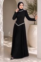 Vêtements hijab NOIR ROBE DE SOIRÉE PLISSÉE DÉTAIL GEMME T 4763