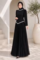 Vêtements hijab NOIR ROBE DE SOIRÉE PLISSÉE DÉTAIL GEMME T 4763