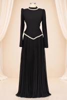 Vêtements hijab NOIR ROBE DE SOIRÉE PLISSÉE DÉTAIL GEMME T 4763