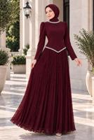 Vêtements hijab ROUGE BORDEAUX ROBE DE SOIRÉE PLISSÉE DÉTAIL GEMME T 4763