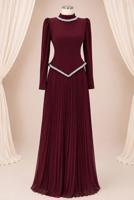 Vêtements hijab ROUGE BORDEAUX ROBE DE SOIRÉE PLISSÉE DÉTAIL GEMME T 4763