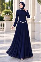 Vêtements hijab BLEU MARINE ROBE DE SOIRÉE PLISSÉE DÉTAIL GEMME T 4763