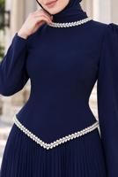 Vêtements hijab BLEU MARINE ROBE DE SOIRÉE PLISSÉE DÉTAIL GEMME T 4763