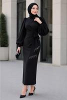 Vêtements hijab NOIR ROBE DE SOIRÉE CEINTURÉE T 5226