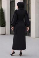 Vêtements hijab NOIR ROBE DE SOIRÉE CEINTURÉE T 5226
