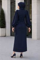 Vêtements hijab BLEU MARINE ROBE DE SOIRÉE CEINTURÉE T 5226