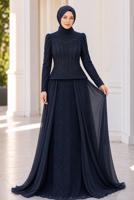 Hijab clothing NAVY BLUE BEAD EMBROIDERED EVENING DRESS T 5325