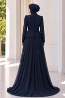 Hijab clothing NAVY BLUE BEAD EMBROIDERED EVENING DRESS T 5325