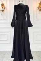 Tesettür giyim SİYAH DRAPELİ ABİYE ELBİSE T 5365