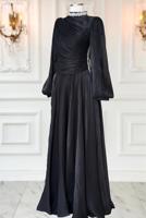 Tesettür giyim SİYAH DRAPELİ ABİYE ELBİSE T 5365