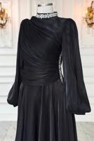 Tesettür giyim SİYAH DRAPELİ ABİYE ELBİSE T 5365