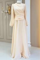 Tesettür giyim KREM DRAPELİ ABİYE ELBİSE T 5365