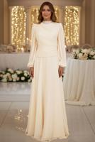 Hijab clothing CREAM DRAPED EVENING DRESS T 5365