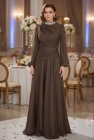 Hijab clothing BROWN DRAPED EVENING DRESS T 5365