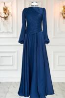 Tesettür giyim LACİVERT DRAPELİ ABİYE ELBİSE T 5365