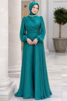 Hijab clothing BLUE DRAPED EVENING DRESS T 5365