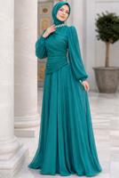 Hijab clothing BLUE DRAPED EVENING DRESS T 5365