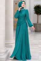 Hijab clothing BLUE DRAPED EVENING DRESS T 5365