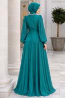 Hijab clothing BLUE DRAPED EVENING DRESS T 5365