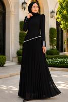 Tesettür giyim SİYAH TAŞLI PİLİSELİ ABİYE ELBİSE T 5463