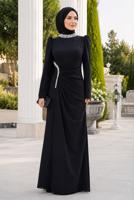 Tesettür giyim SİYAH DRAPE DETAYLI ABİYE ELBİSE T 5563