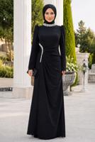 Tesettür giyim SİYAH DRAPE DETAYLI ABİYE ELBİSE T 5563