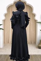 Hijab clothing BLACK FRILL DETAILED EVENING DRESS T 5663