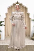 Hijab clothing BEIGE FRILL DETAILED EVENING DRESS T 5663