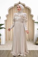 Hijab clothing BEIGE FRILL DETAILED EVENING DRESS T 5663