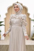 Hijab clothing BEIGE FRILL DETAILED EVENING DRESS T 5663